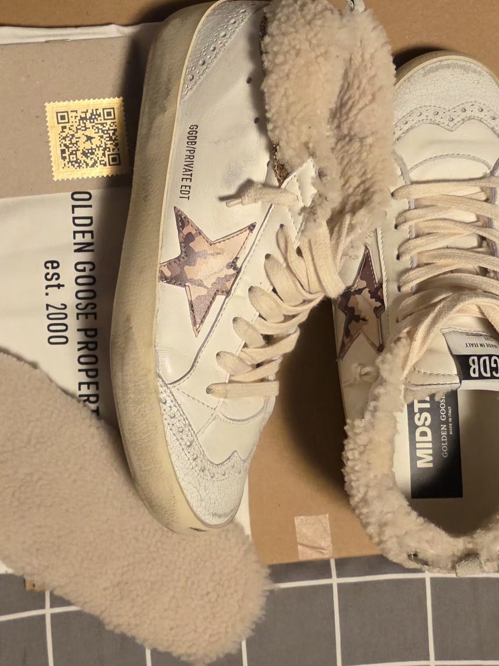 Golden Goose Midstar Cream Sneakers with Camouflage Star